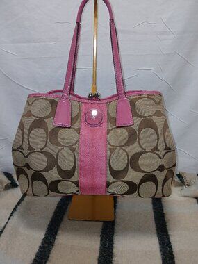 Coach Signature Stripe Tote F17424 — Pink Trim